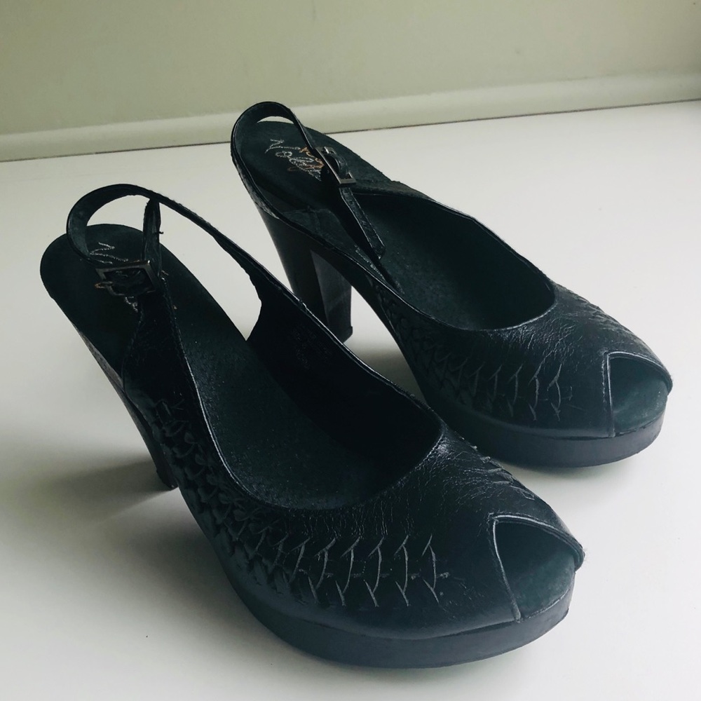 Handmade Leather Black Wood Wedge